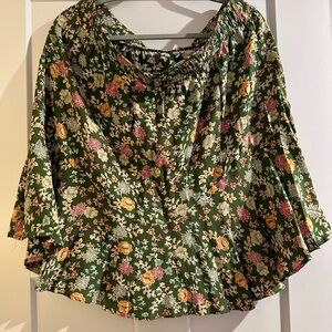 NWT LOFT Green Floral Flounce Skirt